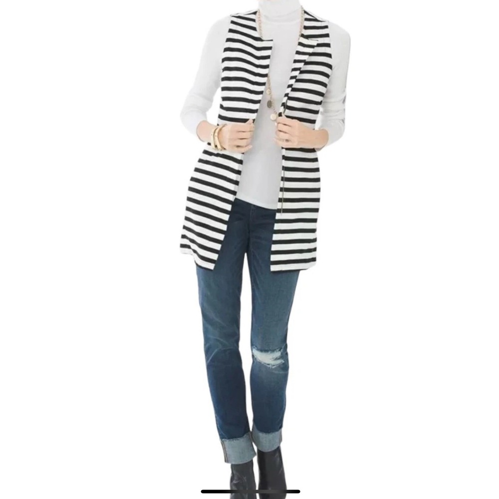 Chicos Graphic Stripe Vest Jacket Black White Sleeveless Zip Front Size 2 NEW
